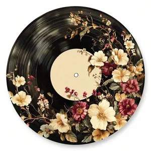 Decorative Floral Gramophone Record Design Metal Sign Round Vintage 2D Printed Wall Art Decor Multicolor Iron Retro Poster for Home Kitchen Garden Office Unique Christmas Gift Room Ornaments Decoration
