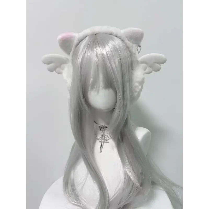 Sweet Japanese Style Angel Wings Furry Ear Muffs & Gloves Set, Subculture Cute Kitten Design, Keep Warm Fashion Accessories for Winter, Japanese Cute, Kitten Motif