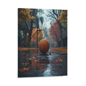 Brown Basketball Canvas Posters Wall Art Prints Rainy Day Sports Equipment Backboard Home Wall Aesthetic Living Room Bedroom Office Decor Festival Gift