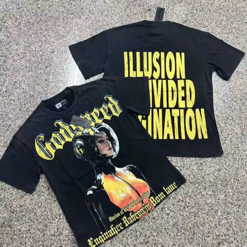 Godspeed Shirt - Black T-Shirt with Illusion Divided Illusion Graphic Design for Men and Women