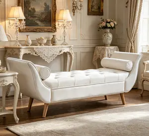 Velvet Upholstered Button-Tufted Bench with Rolled Arms, 2 Pillows and Solid Wood Legs - Multi-Functional Living Room Entryway Ottoman Footstool