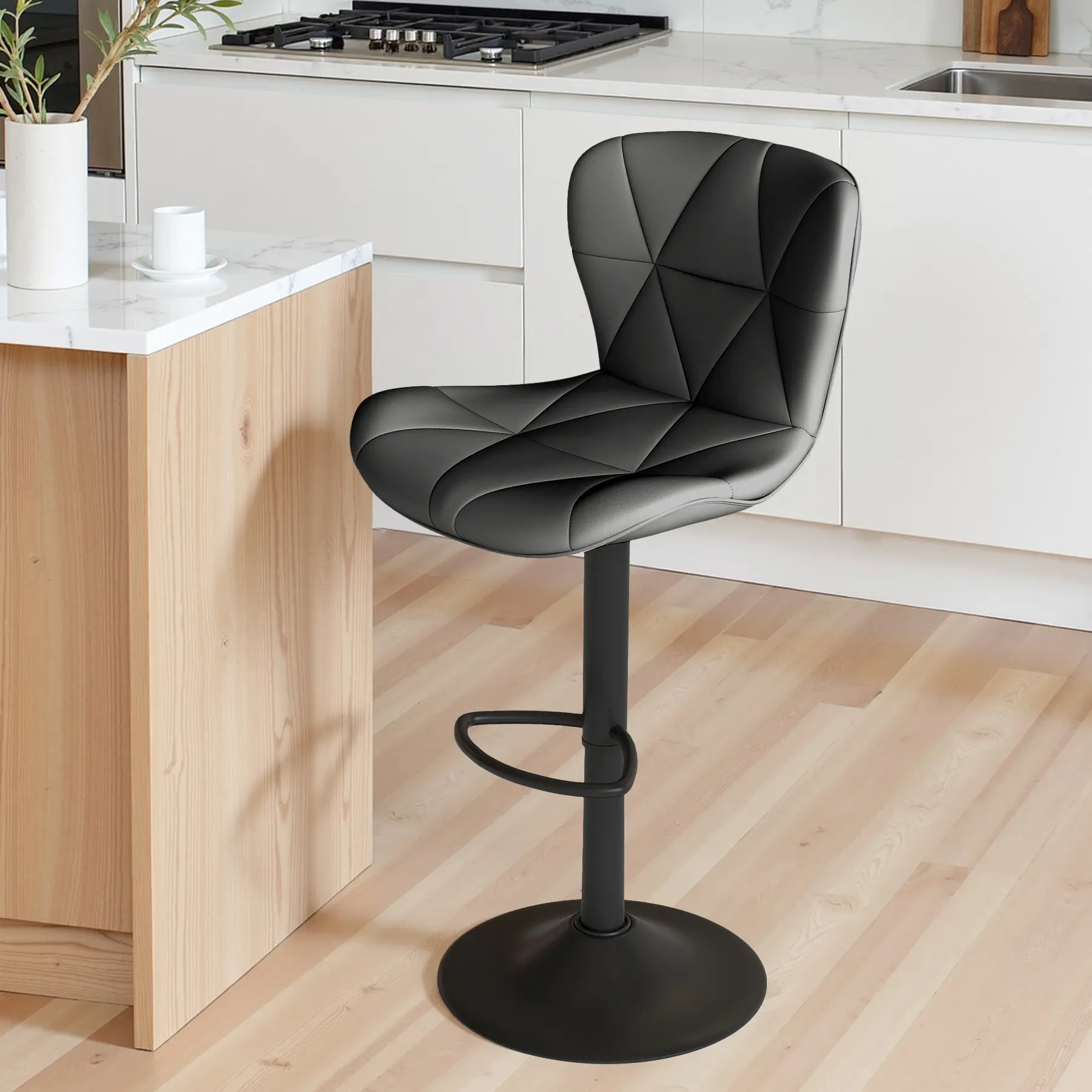 Modern 360-Degree Swivel Barstool - Adjustable Faux Leather Upholstered Counter-Height Stool with Back, 360 Rotational Option for Kitchen Island, 360 Rotational Barstools
