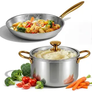 2 count Titanium Cookware Set, 11'' and 9.45'' Pots and Pans with  Triply Titanium No Coat Technology Safe for Oven, Induction and Cook Tops, Dishwasher Safe (Pan and Soup Pot)
