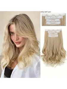 14-Inch Short Wavy Clip-In Hair Extensions, Synthetic Beach Wave Hair Pieces, 4-Piece Invisible Lace Front, Women's Hair Accessories