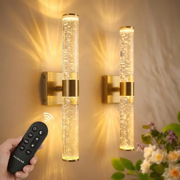 Wall Sconces Set of Two,16000mAh Wireless,Rechargeable Wall Sconce | Screw-Mounted,USB-C Charging,Smart Auto, 30ft Remote abd 5 Brightness & 3 Color Temperatures ,for Living Room Decor-15 inch
