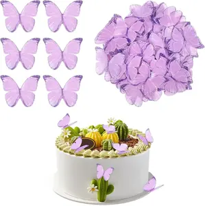60 Pcs Edible Butterfly Cake Toppers Butterfly Cake Decorations Happy Birthday Cupcake Toppers for Baby Shower Wedding Party (Purple)