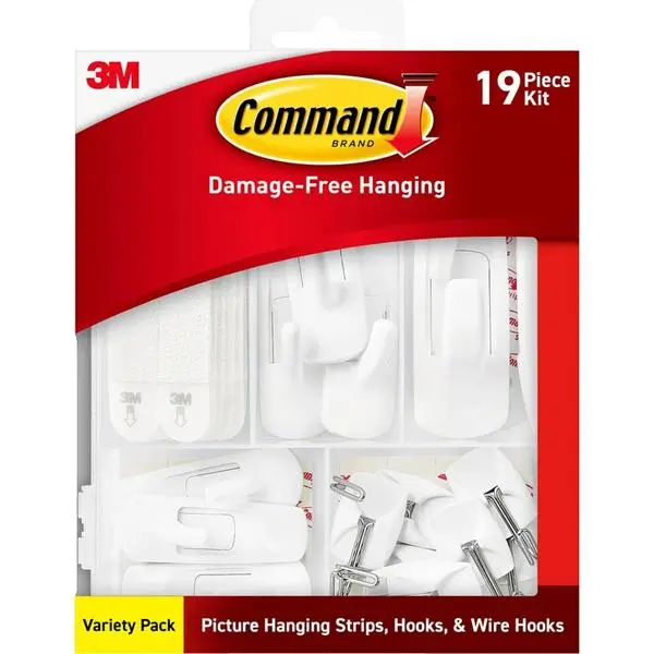 Command Damage-Free Multi-Size Hanging Kit - 10 Pairs of Picture Strips, 6 Wire Hooks, 8 Utility Hooks for Christmas Decorating, Holds Up to 19 Items