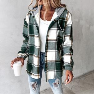 ChicMe Women‘s Plaid Hooded Warm Shacket/Plaid Fleece Lined Hooded Shacket- Lightweight Fleece Lined Jacket, Button-Down Casual Coat for Fall & Spring