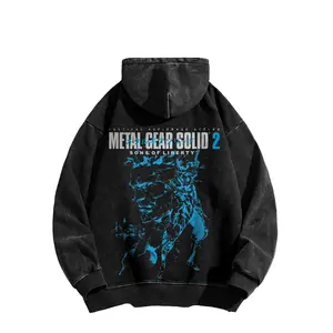 Metal Gear Solid 2 Retro Oversized Washed Hooded Sweatshirt, unisex, heavyweight pure cotton, men's top, street style, men's gift, made in the USA.