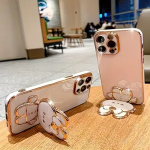 New Rabbit Phone Stand with Makeup Mirror, Adhesive Holder for iPhone Samsung Xiaomi, Hollow Out Lazy Man Desk Stand, Cell Phone Mount