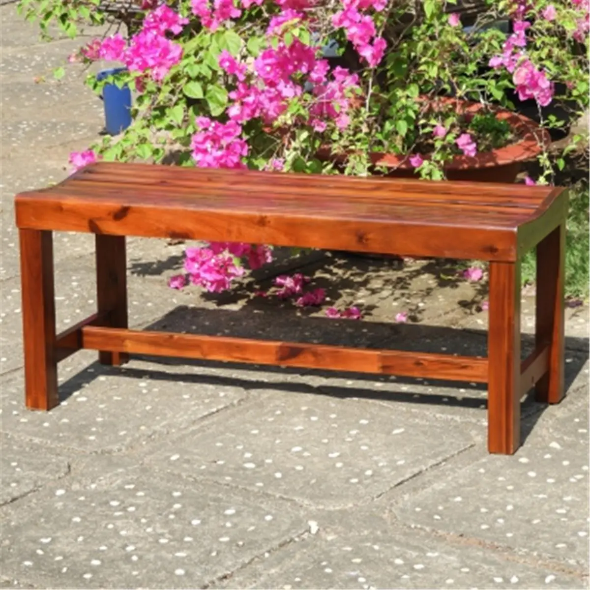 212 MAIN 42-Inch Rustic Acacia Hardwood Backless Bench, Americana Style Patio Outdoor Furniture with a Contoured Seat, Acacia Wood, Stain, Americana Look, Classic Americana Design, Requires Assembly, Rustic Brown Natural Wood Stain Finish, Sturdy Acacia H