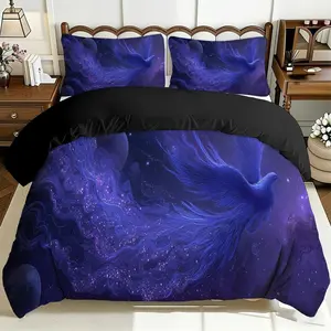 2/3 Pcs Comfortable Blue Phoenix Star Duvet Cover Set, Soft And Breathable, 100% Polyester Fiber High-Definition Digital Printing Design, All-Season Home Gift, Machine Washable (1 Duvet Cover +1/2 Pillowcase, No Filling)