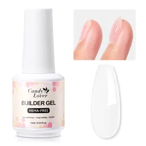 Candy Lover Builder Gel for Nails, HEMA-Free 15ml 6 in 1 Clear Builder Nail Gel for Natural Nails Strengthener Extension Rhinestone Glue in a Bottle Soak Off LED Lamp Cured DIY Home Salon Gifts