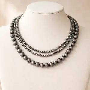 TRIPLE STRAND OXIDIZED METAL BEADED NECKLACE