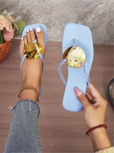 Metal Disc Buckle Platform Flip Flops for Women | Thick Sole, Statement Design, Perfect for Vacation & Streetwear Obsessed with these Metal Disc Flip Flops!  Thick Sole + Big Buckle = EYE-CATCHING + STYLISH. Shine bright on any occasion! #FlipFlops #Sum