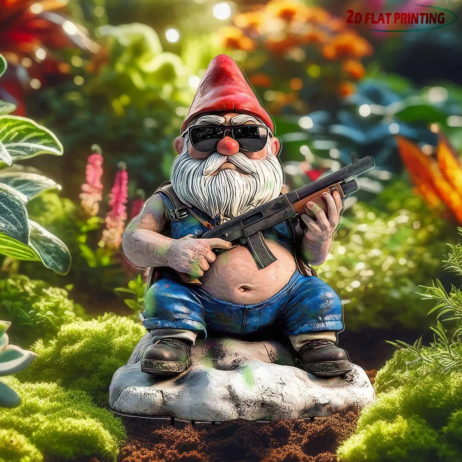 Garden Gnome Statue, Cute Dwarf Statue with Gun, Garden Decoration, Outdoor Garden Statue, Garden Ornament, Patio Decoration, Home Decor