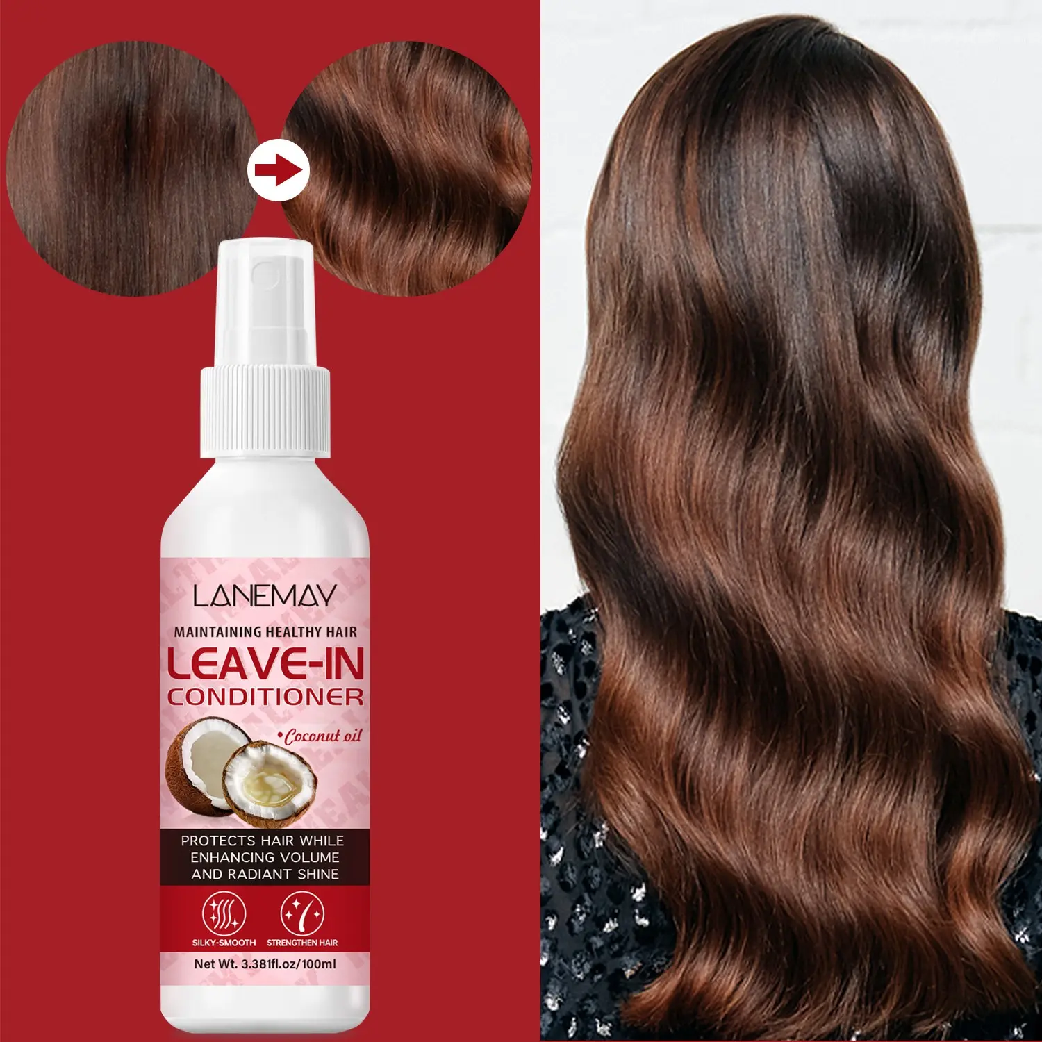 Coconut No-Rinse Hair Spray, Heat Damage Protection, Long-Lasting Moisture Lock, Hydrating, Convenient No-Rinse Design, Lazy Person's Hair Care, 100ML, Oil