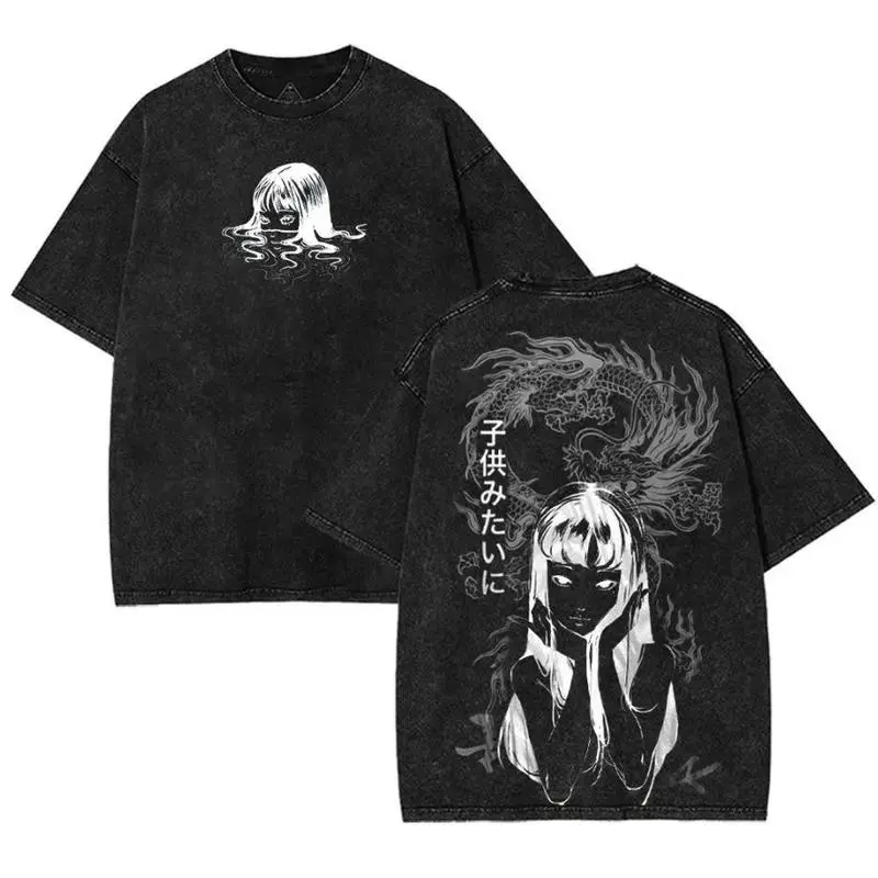 valentine shirts Junji Ito Tomie Anime Graphic Tee Oversized Acid Washed Soft Cotton Shirt Anime Streetwear Casual Menswear Unisex Summer Clothing Gift for Anime Fans