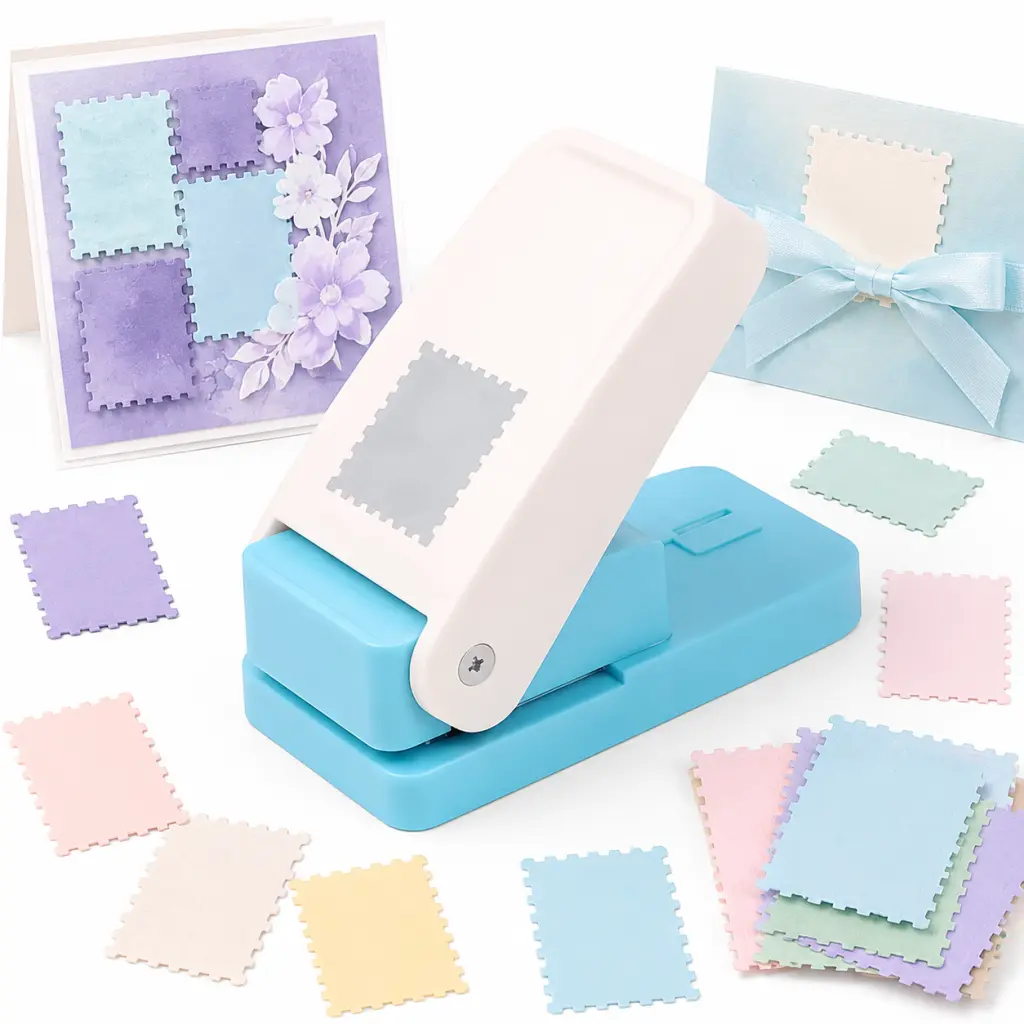 Postage Stamp Punch Tool for Paper Crafts | Create Vintage Stamp Designs from Any Paper with Easy Lever Action, Scalloped Edge Craft Punch for Junk Journals, Scrapbooking, Handmade Cards, Card Making & DIY Projects, Beginner-Friendly Craft Tool