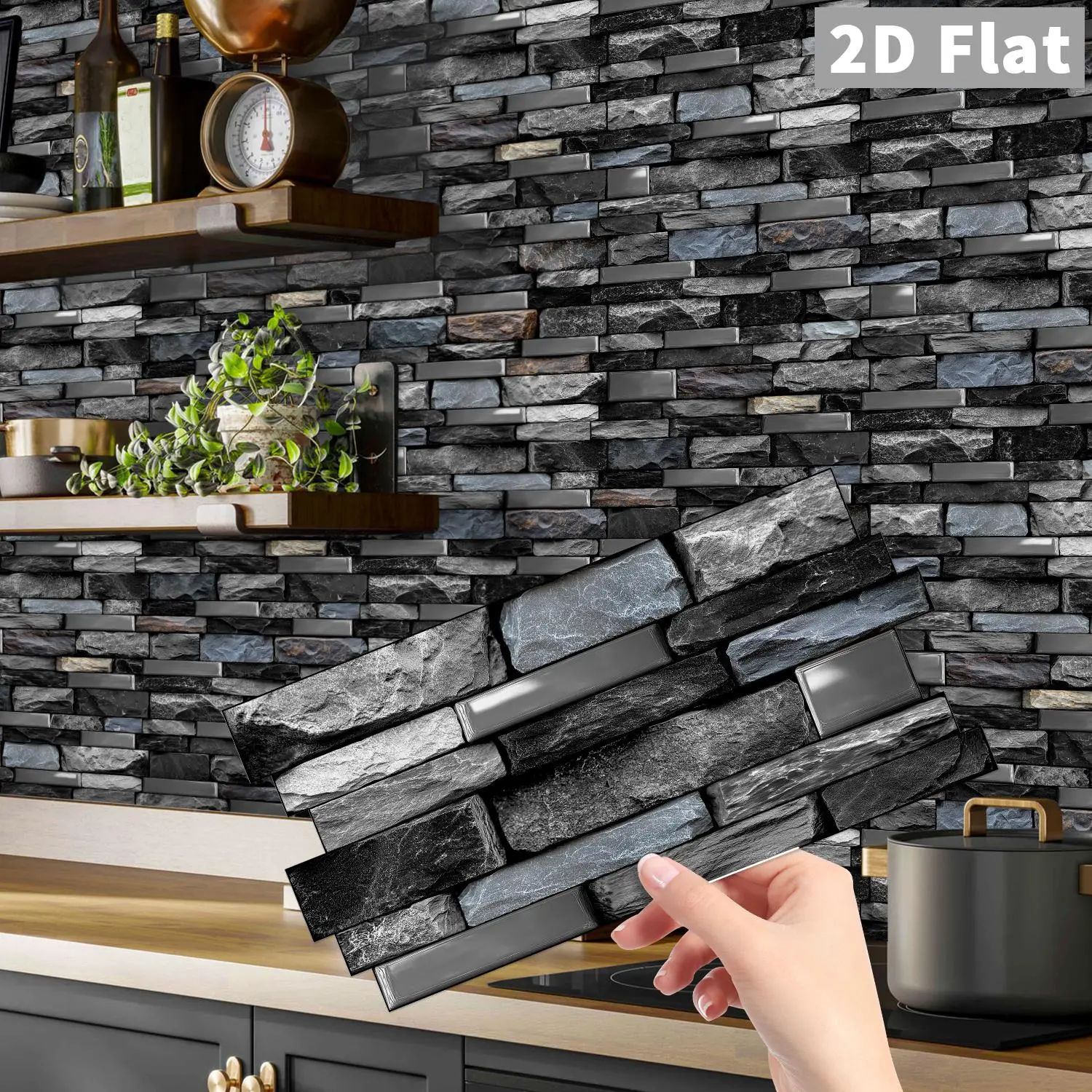 ​​​​​​​​​12/24/48 Sheets Seamless 2D Waterproof Tile Stickers - Classic Square Self-Adhesive Marble Backsplash Kit For DIY Wall & Furniture Makeover