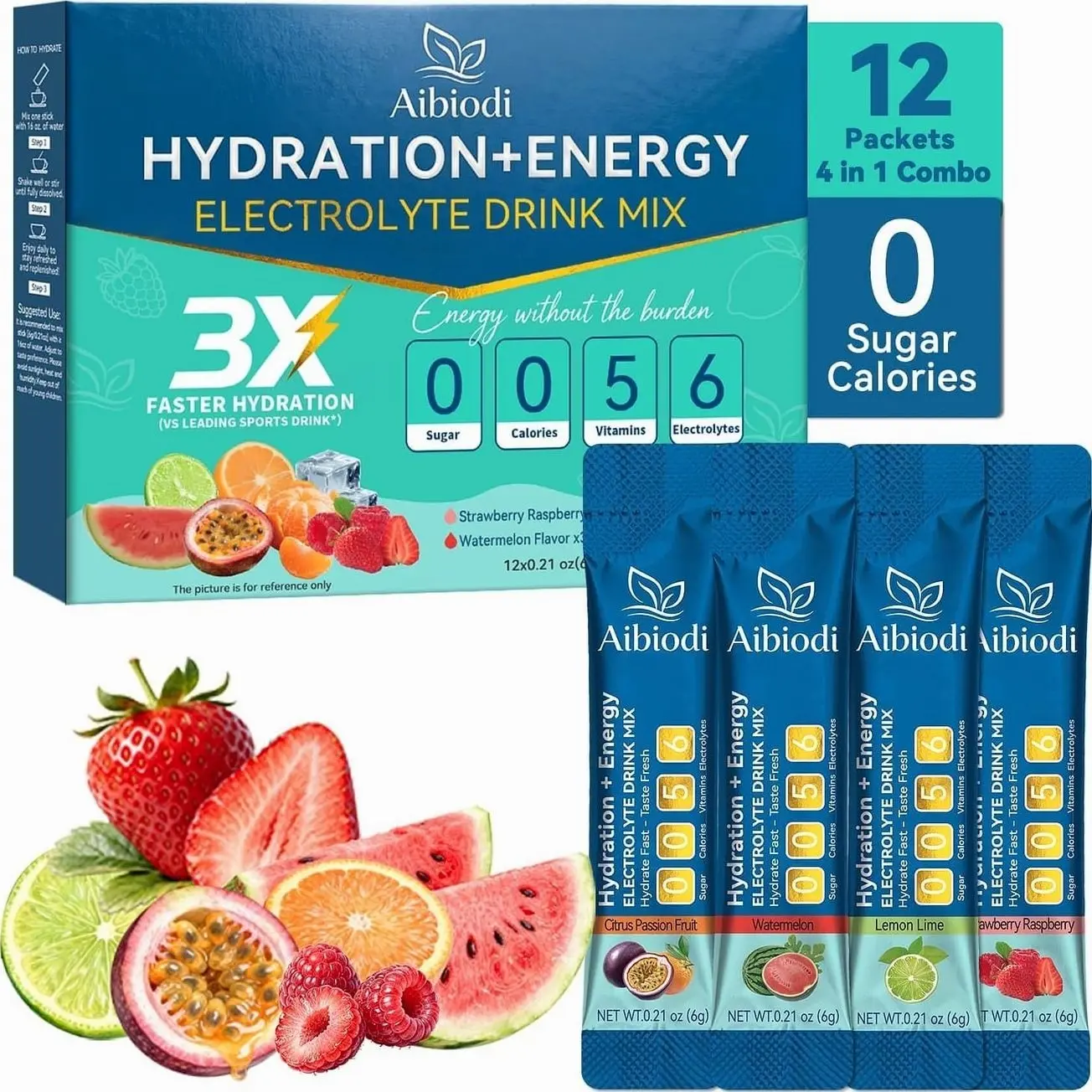 Electrolytes Powder Packets - Sugar Free & Zero Calorie Liquid Daily IV Drink Mix - Instant Hydration & Energy Supplement with 6 Electrolytes and 5 Vitamins, Keto Friendly & Vegan - 12 Sticks