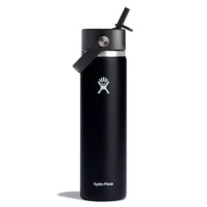 Hydro Flask 24oz Wide Mouth Flex Straw Bottle - Black: Vacuum-Insulated, BPA-Free