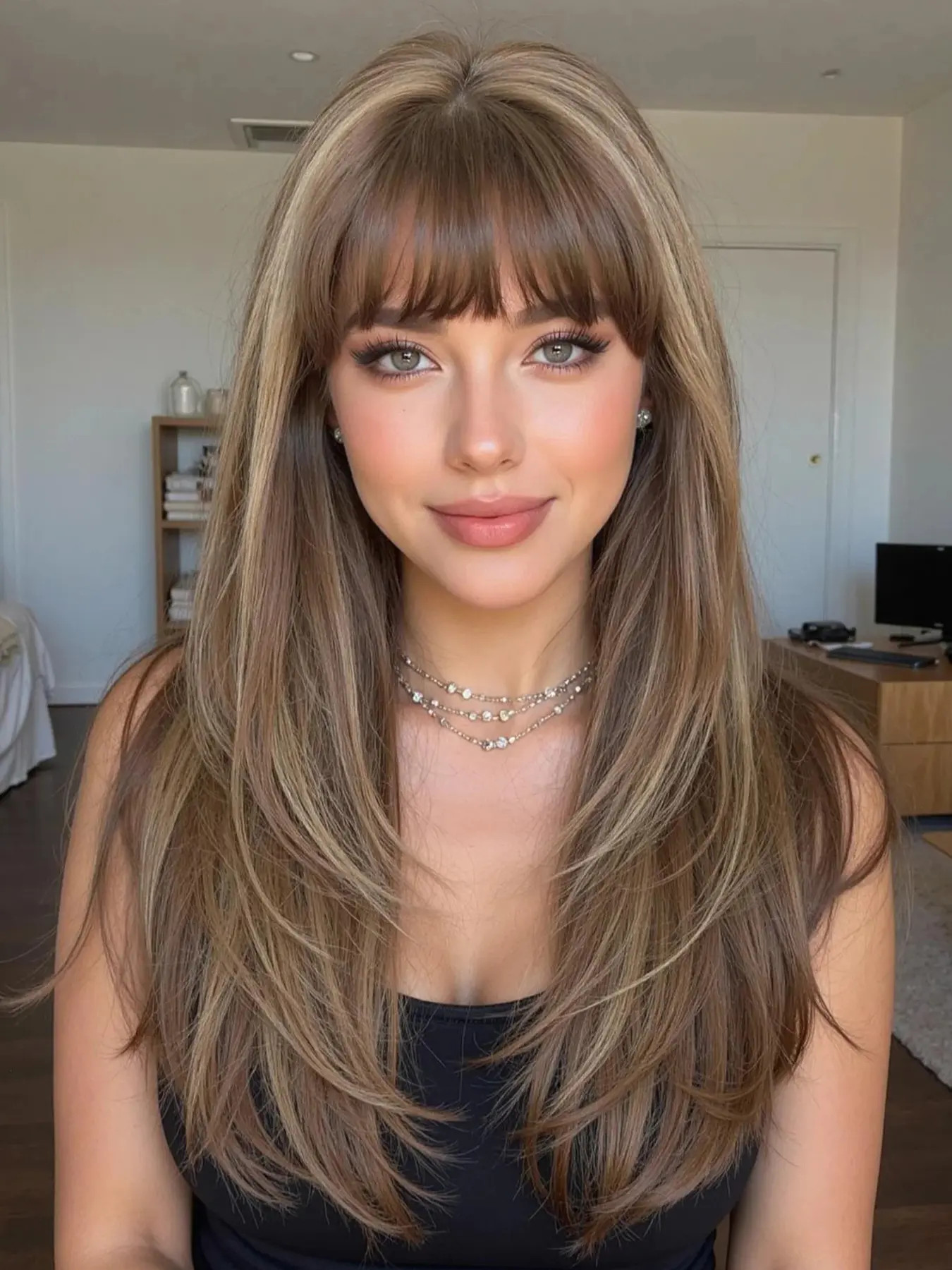 24 Inch Ombre Long Straight Wig with Bangs for Women, Synthetic Hair Wigs, Fashion Wig, Synthetic Hair for Daily Wear, Travel, Parties, High-Quality Fake Hair
