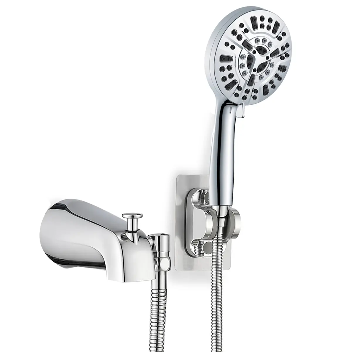 All Metal Bathtub Faucet, Chrome Finish with 9 Sprayer Settings, Built-in Diverter, Universal Fit Adapters, Handheld Shower Head Compatibility, Easy Installation, Pressure Enhancement