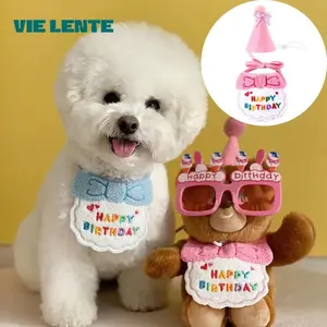 Cute Pet Birthday Scarf Hat Set Outfits, Dog Cat Party Accessories, Adorable Puppy Birthday Cap Scarf Decoration, Suitable for Small Medium Pets