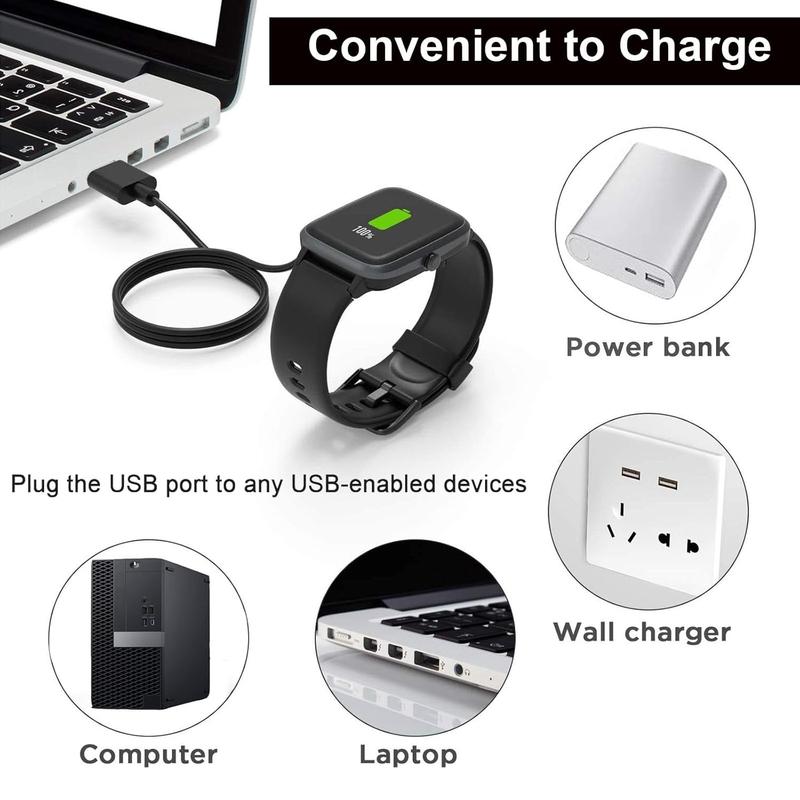 [2-Pack] Gloryfit Wacth Charger for Puqo T80/Cillso T80/Csasan T70/Matast T60  USB  , Compatible with T80 T70 T60  Watch Charger (Black&Black)