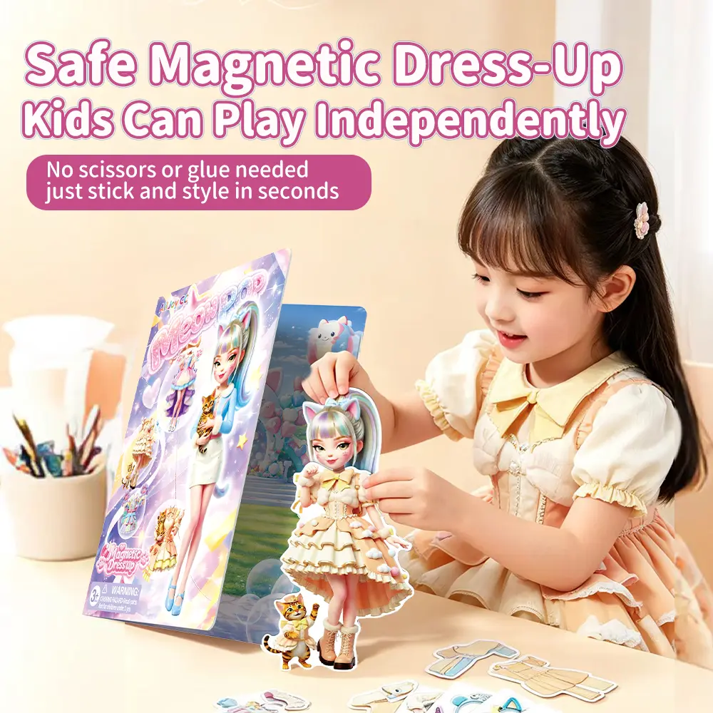 Magnetic Dress-Up Doll Set for Girls: Fun and Mix-and-Match Magnetic Dress-Up Paper Dolls, featuring magnetic double-page scene designs, perfect for children to create imaginative birthday gifts.