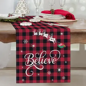 Bonhause Christmas Red and Black Buffalo Plaid Table Runner 13X90 Inch Xmas Bel