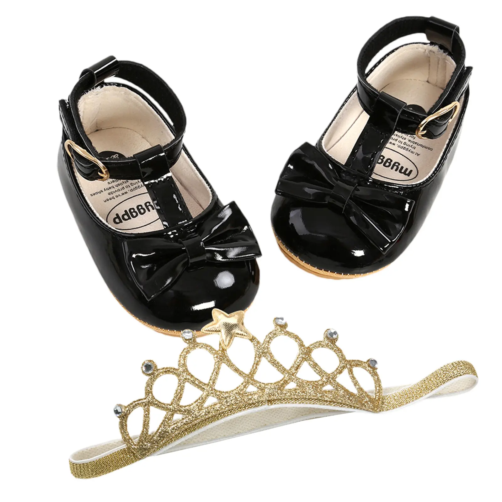 Canrulo Baby Girl’s PU Toddler Shoes, or Fashion Solid Color Bow Rubber Sole Casual Shoes and Headband Set