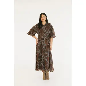 Whitney Floral Print Maxi Dress - Brown