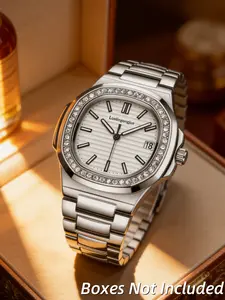 Automatic Mechanical Watch, Classic Submariner Style, Silver Case, Diamond Bezel, Luxury Business Accessory