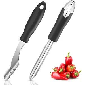 2 count Jalapeno Pepper Corer Zucchini Cucumber Corer Remover with Serrated Slice and Rubber Handle Seed Remover or Slice Off Vegetables Tops for Kitchen