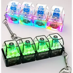 2 Pack Mechanical Keyboard Fidget Keychain with LED Lights - Transparent Click Button for Stress & Anxiety Relief. Portable Finger Clicker Toy for Focus, ADHD, Restless Hands