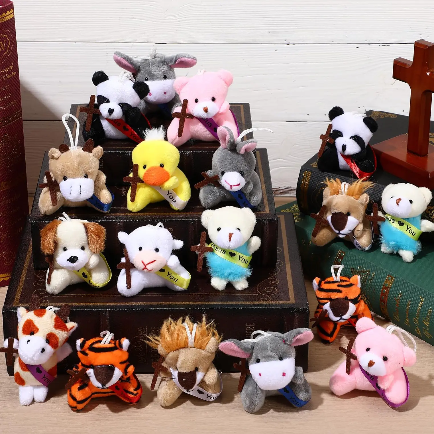 12Pcs/24Pcs Jesus Love You Plush Animal Mini Stuffed Animal Doll for Students Boys Girls Back to School Gift from Teachers Parents Meet the Teacher Night Gift  Classroom Prize Brithday Gift Religious Gifts for Vbs Party Favors  Church Decorations