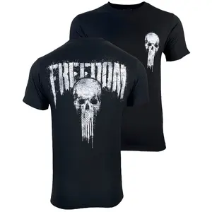 Men's Cotton T-Shirt Featuring a Patriotic Freedom Skull Graphic, Casual Short Sleeve Military Grunt Style Top