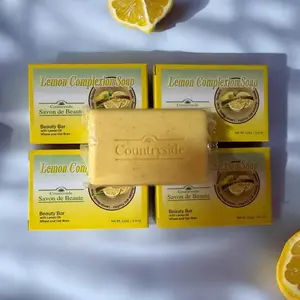 Countryside LEMON Complexion Soap Set of 4 Each 125g Total 500g Beauty Bar with Lemon Oil Wheat and Oat Bran for Skin Cleansing and Improvement