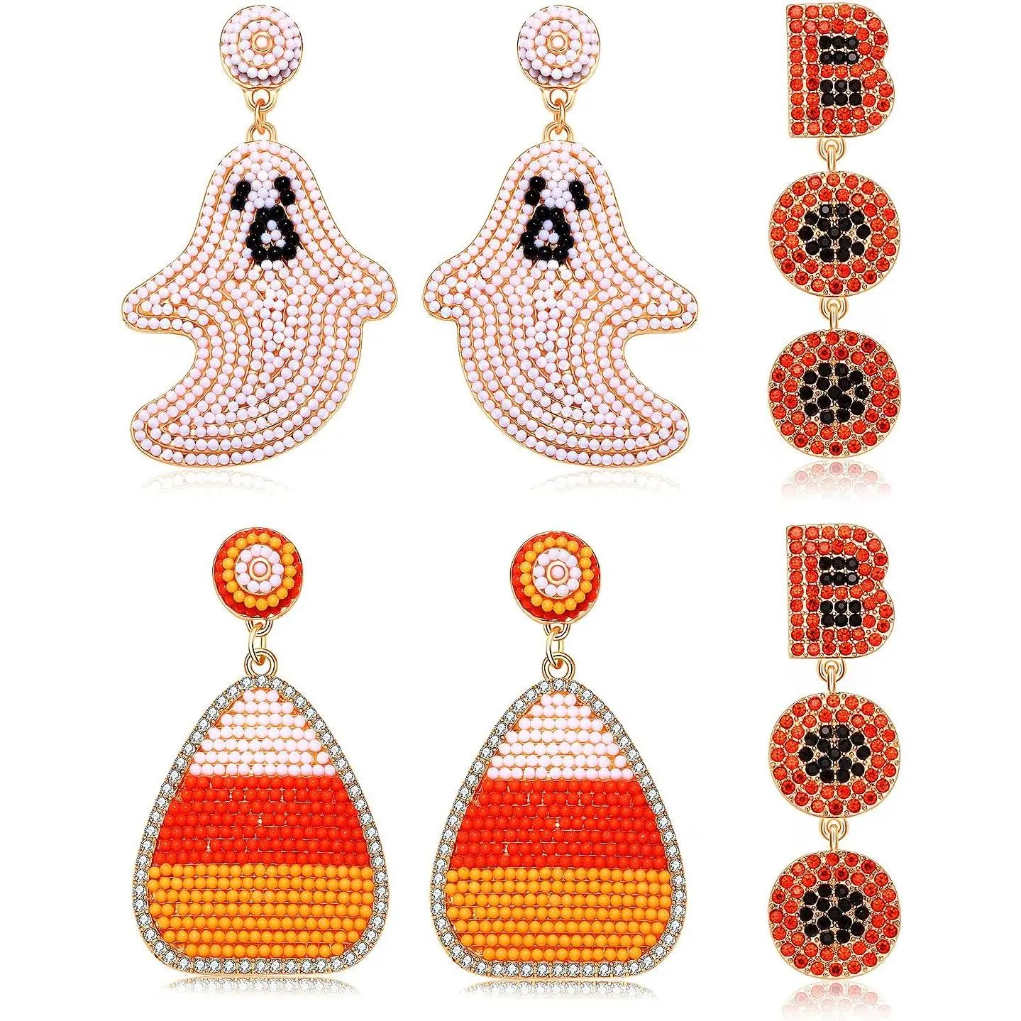 Halloween Earrings Set for Women Beaded Boo Ghost Pumpkin Earrings Cute Candy Corn Drop Dangle Earrings Halloween  Gifts Costume Party Accessory