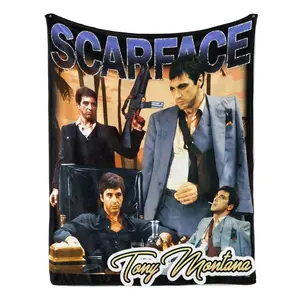 Scarface Tony Montana Retro Photo Collage Premium Flannel Throw Blanket Ultra Soft Cozy Warm Plush Fleece Blanket Anti-Pilling Washable Room Decor Cool Gift for Classic Gangster Movie Fans