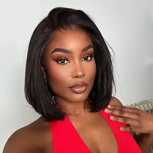 【NEW】FORGIRL FOREVER 14inch Yaki Straight Bob Wig Ready to Wear Go Glueless Wig 7x5 Bleached Knots Pre-Cut HD Lace Front Bob Wig No Glue Human Hair Wigs