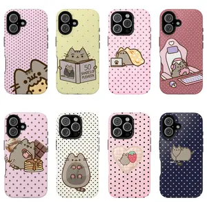 Pusheen The Cat Phone Case, Polka Dot Shockproof Case Cover Compatible With iPhone 16 15 14 13 12 11 Pro Max X XS, Galaxy S25 S24 S23 S22 Ultra, Gift For Christmas