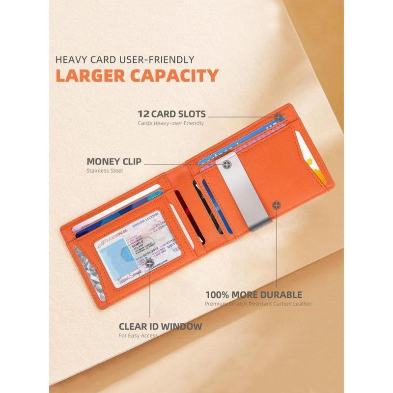 Men's Carbon Fiber Texture Wallet with Card Slots Ultra-Thin Design Built-in Money Clip RFID Anti-Theft Bi-Fold Card Holder