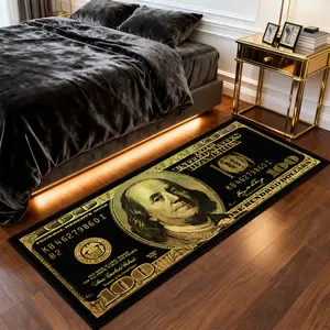 Black gold dollar pattern rug, 1 Count dollar rug, home decorative rug, soft, comfortable non-slip floor mat, black and gold dollar pattern print design, gift for boys, room decor, for corridors, kitchens, bedrooms, bathrooms