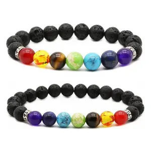 2 Pcs Lava Rock and Chakra Healing Beads Bracelet for Men and Women daily use