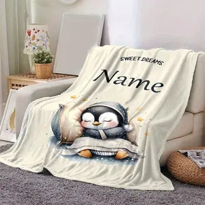Personalized Penguin Sleep Blanket, Soft & Warm Polyester, Cartoon Design, 70.87inch+ Length, 2.16m² Area, Perfect for Couch, Bed, Outdoor Use, Ideal Gift for Christmas, Birthday, Holiday Decor