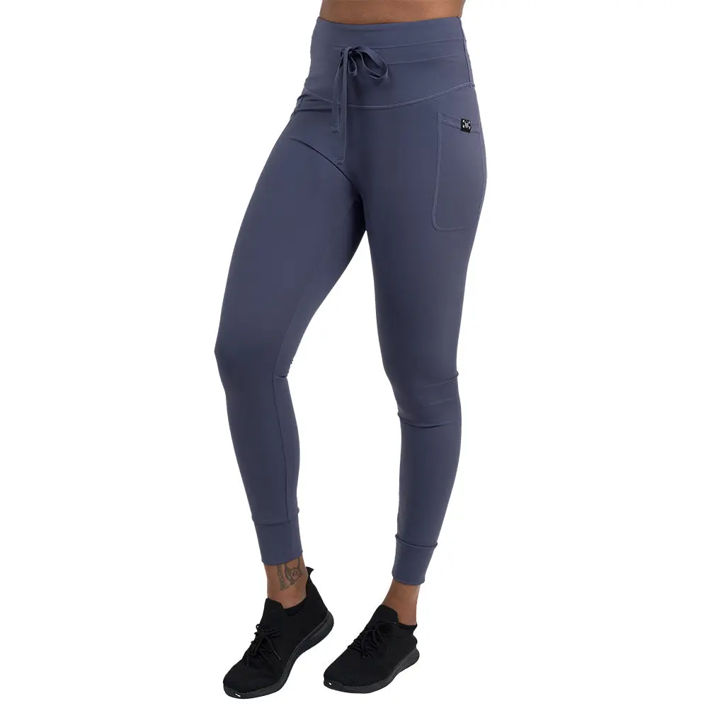 C V G Women's Omni Leggings, Twilight Purple High Waist Athletic Bottoms in Nylon Spandex with Pockets & Drawstring