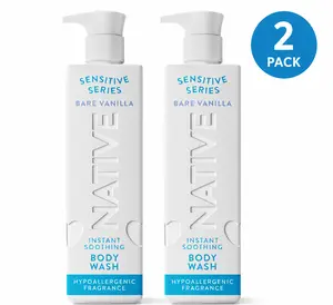 Native Sensitive Body Wash Bare Vanilla 18oz (2 Pack) – Hypoallergenic, Gentle Clean, Soothing Formula for Sensitive Skin